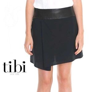 TIBI New York Black Lamb Leather Trim Mini Skort